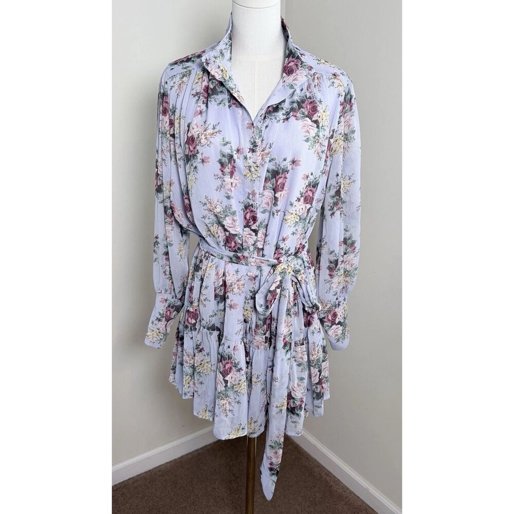 VICI Exclusive Bluebell Floral Mini Dress Small Cottagecore Tie Waist Button NWT